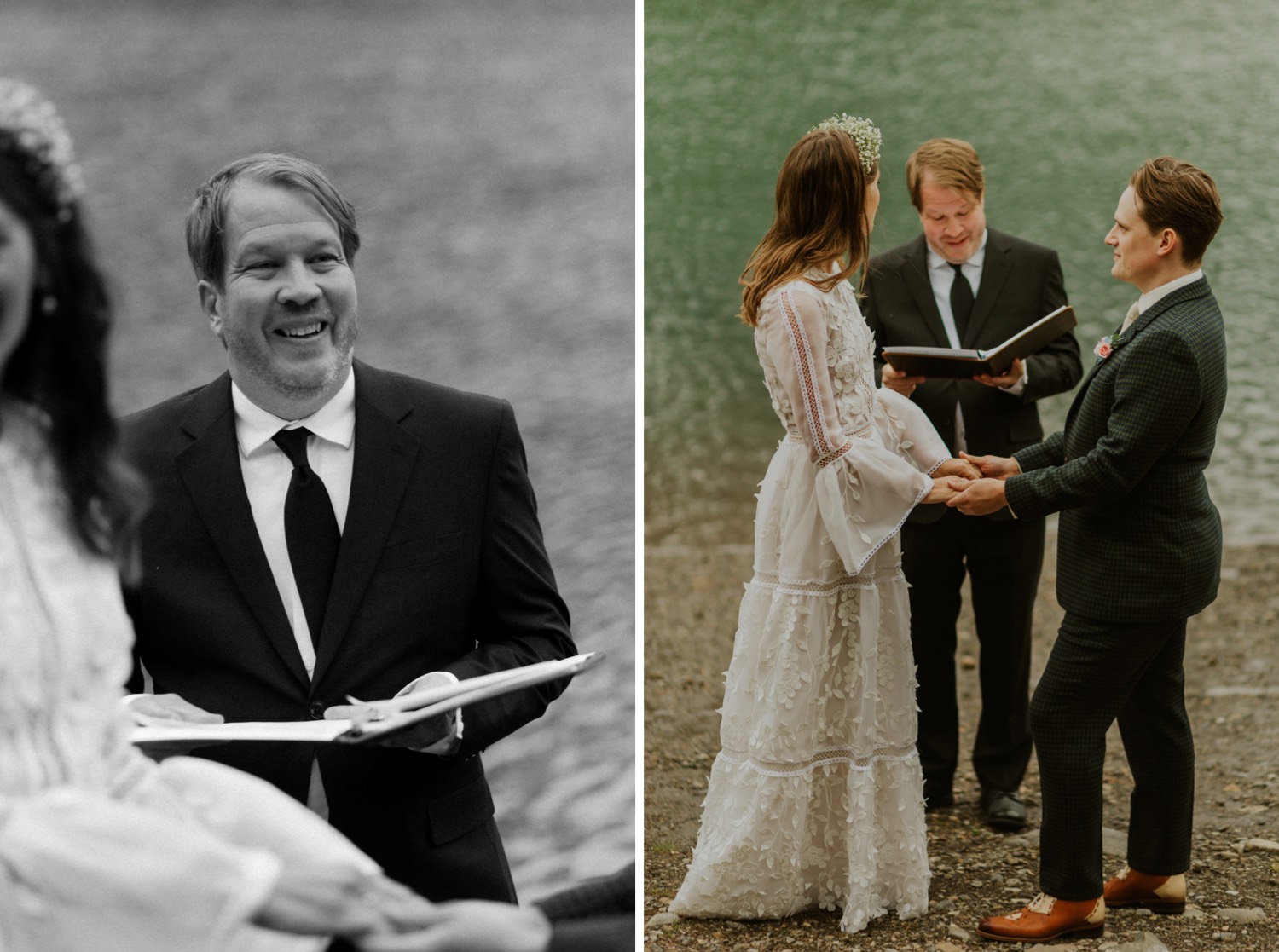 A Kananaskis Lake Elopement in the beautiful Canadian Rockies photo of ceremony in front of the lake