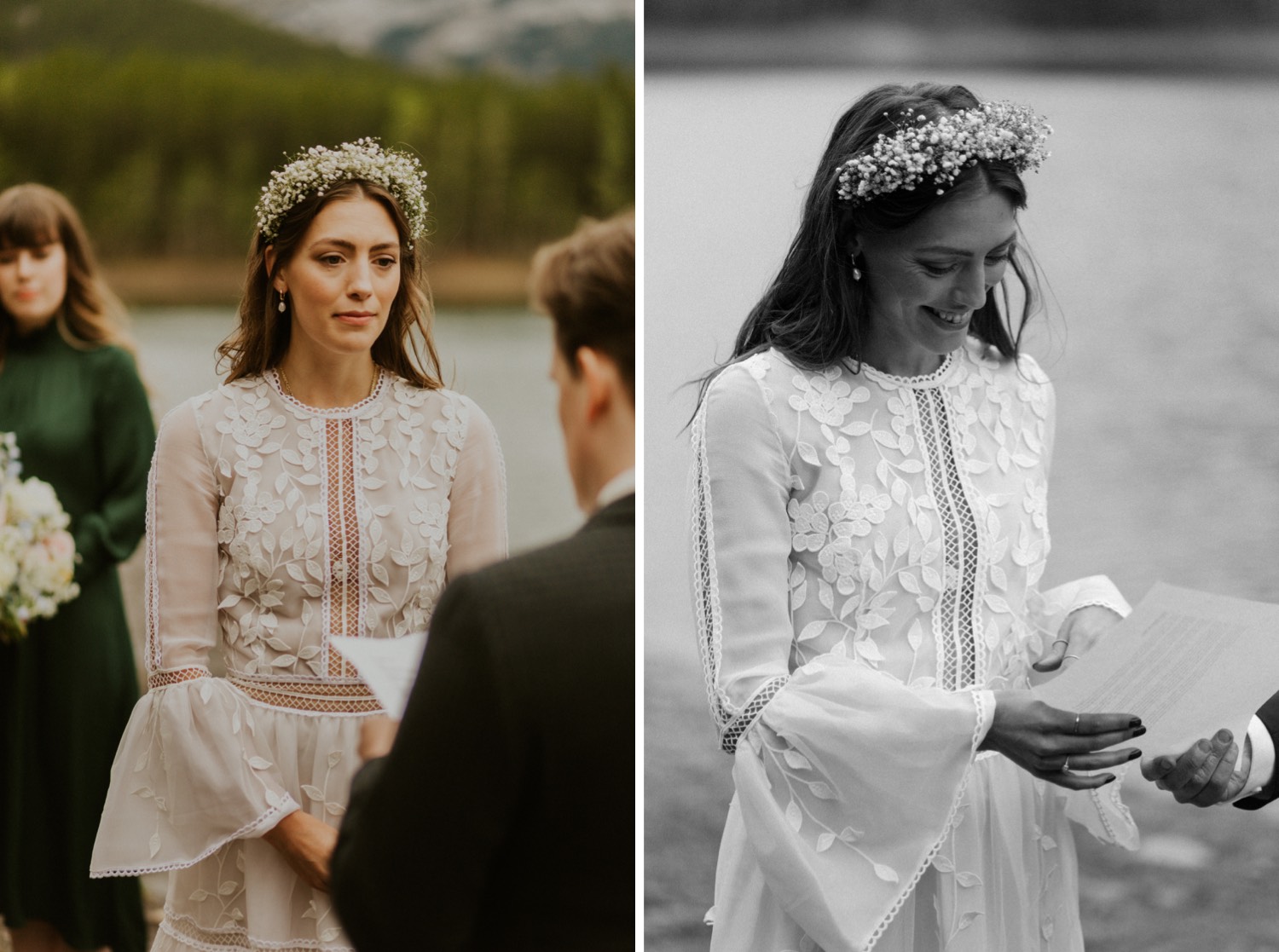 A Kananaskis Lake Elopement in the beautiful Canadian Rockies emotional photo of vows during ceremony