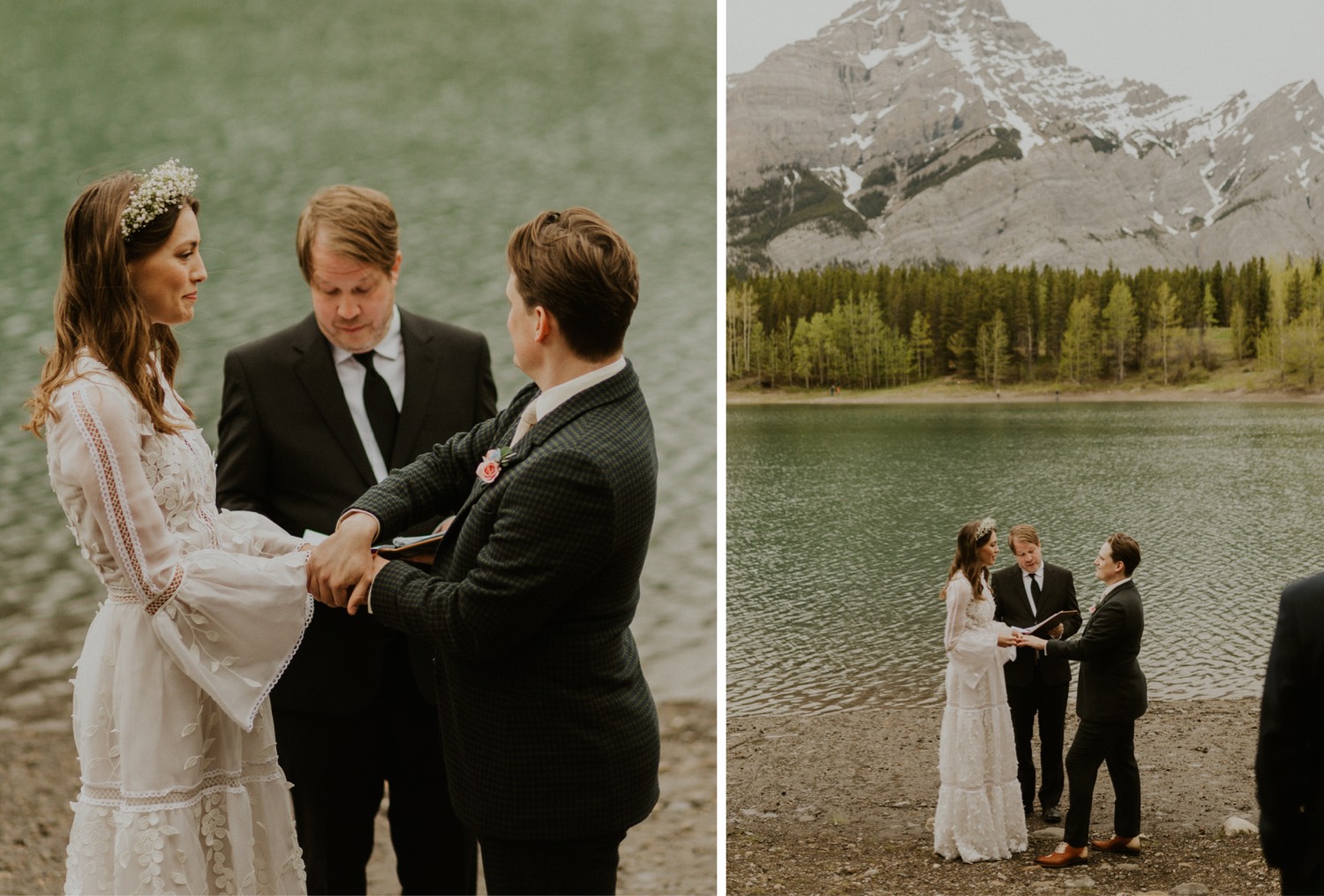 A Kananaskis Lake Elopement in the beautiful Canadian Rockies emotional photo of vows during ceremony