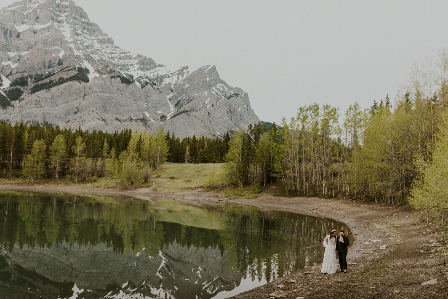 A Kananaskis Lake Elopement in the beautiful Canadian Rockies photo of bride and groom portraits