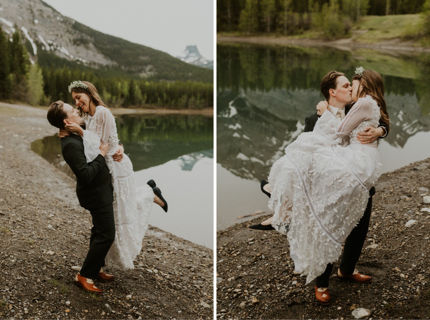 A Kananaskis Lake Elopement in the beautiful Canadian Rockies photo of bride and groom portraits