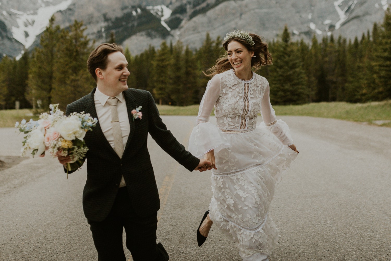 A Kananaskis Lake Elopement in the beautiful Canadian Rockies photo of bride and groom portraits