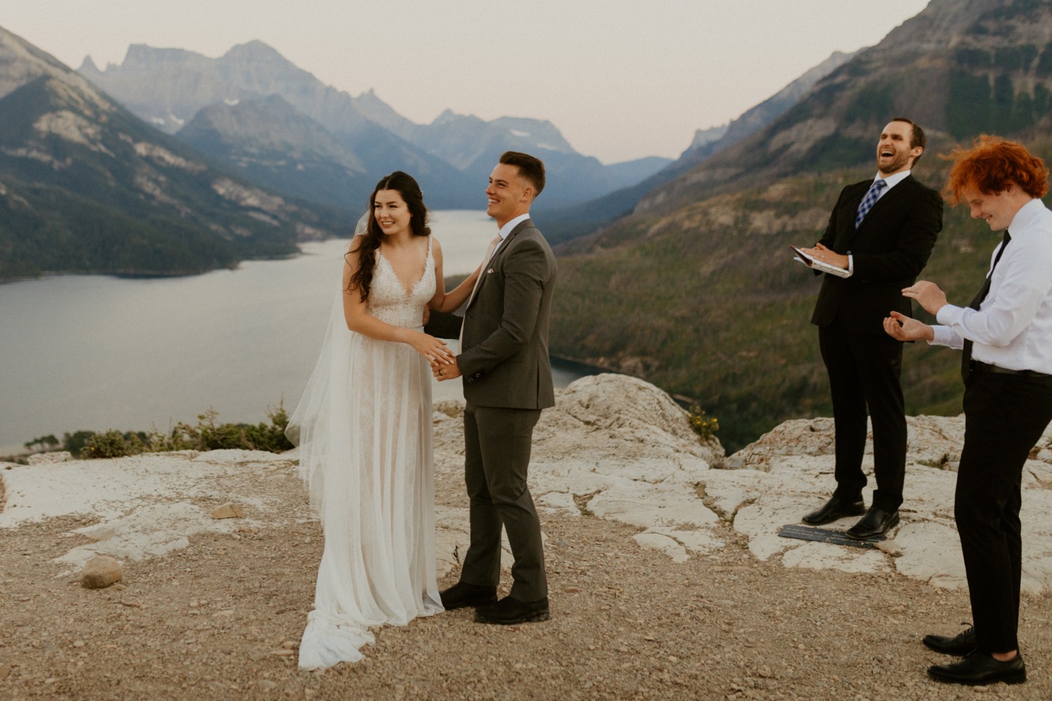 Waterton Wedding Adventurous Mountain Elopement style in the beautiful Canadian Rocky Mountains ceremony at the mountain top with close friends and officiant