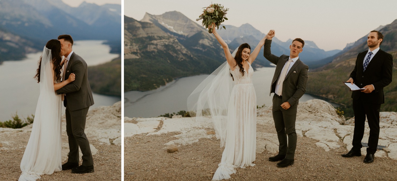 Waterton Wedding Adventurous Mountain Elopement style in the beautiful Canadian Rocky Mountains ceremony at the mountain top with close friends and officiant