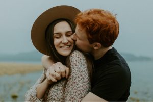 Kananaskis Engagement Photos on a hike during the summer near Banff