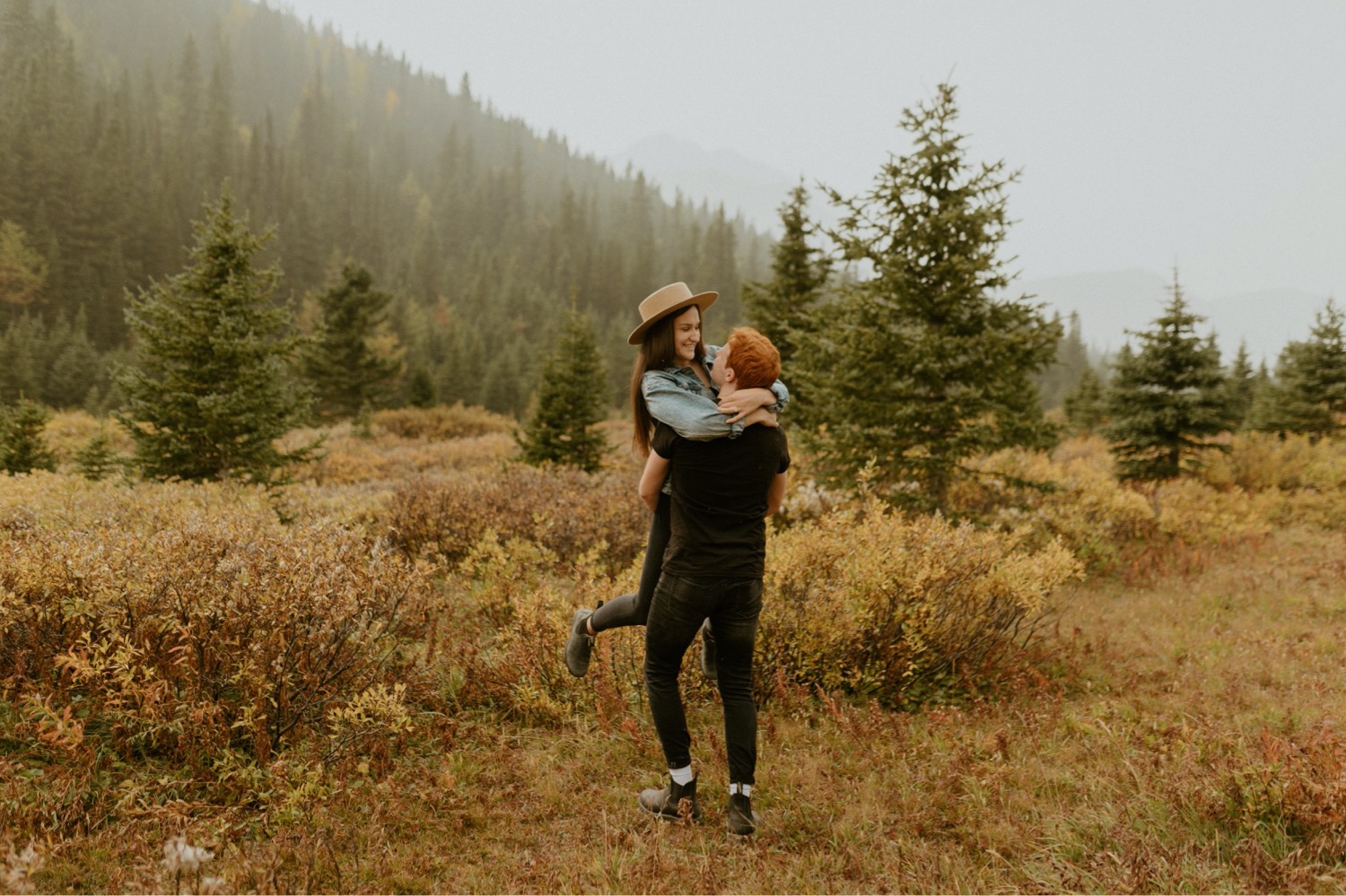 Kananaskis Engagement Photos on a hike during the summer near Banff