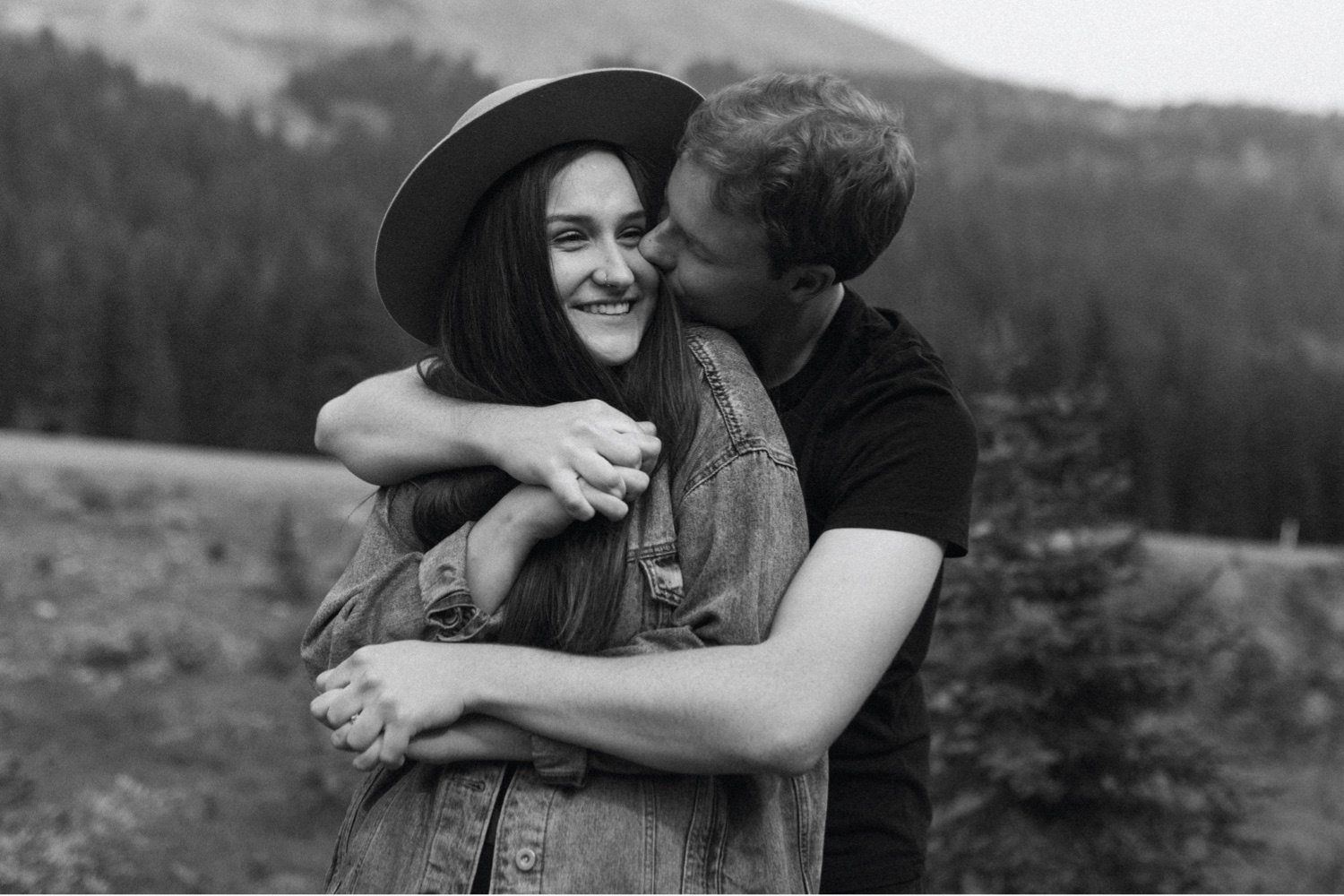 Kananaskis Engagement Photos on a hike during the summer near Banff