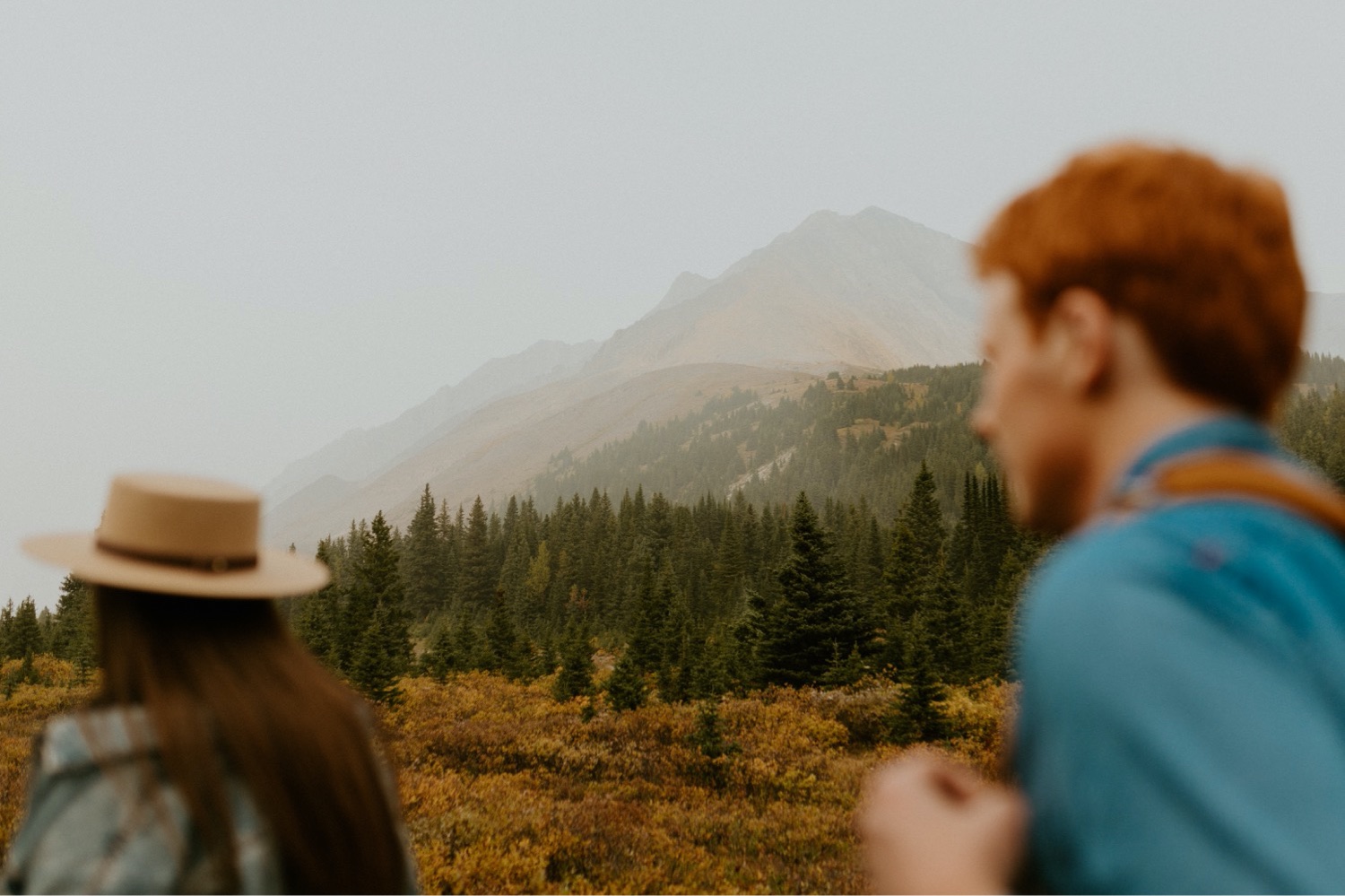 Kananaskis Engagement Photos on a hike during the summer near Banff