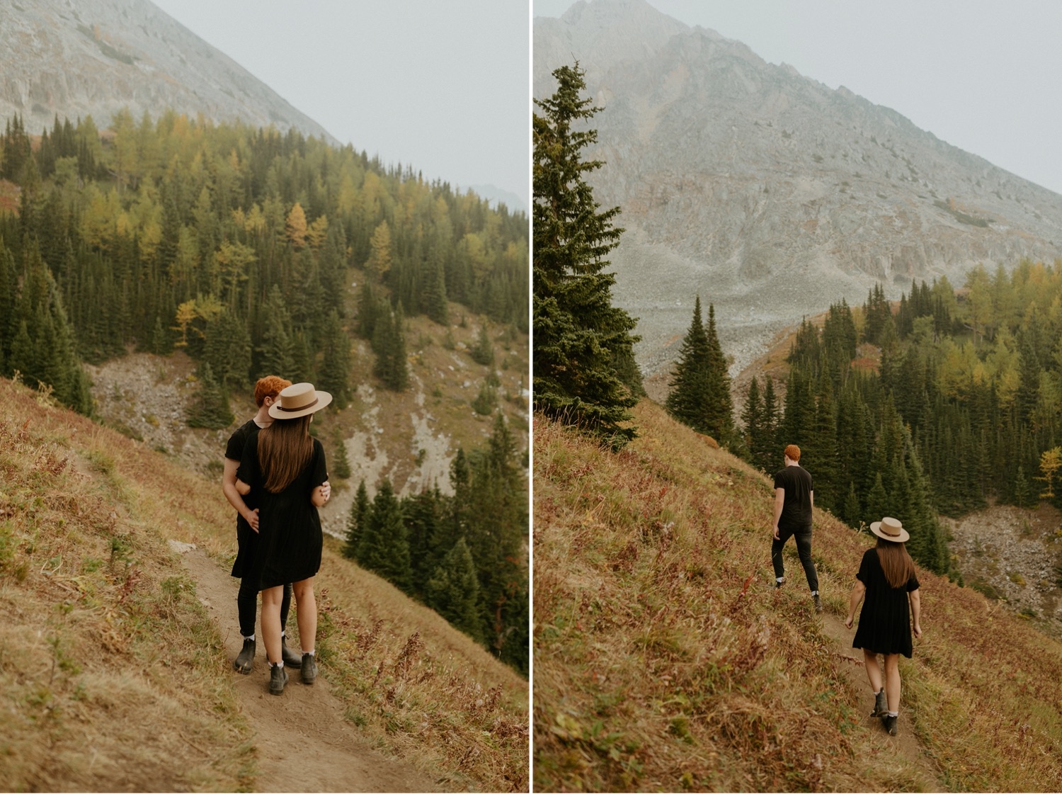 Kananaskis Engagement Photos on a hike during the summer near Banff