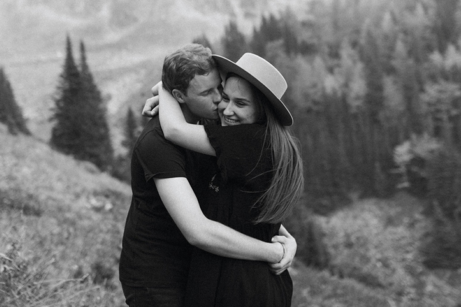 Kananaskis Engagement Photos on a hike during the summer near Banff