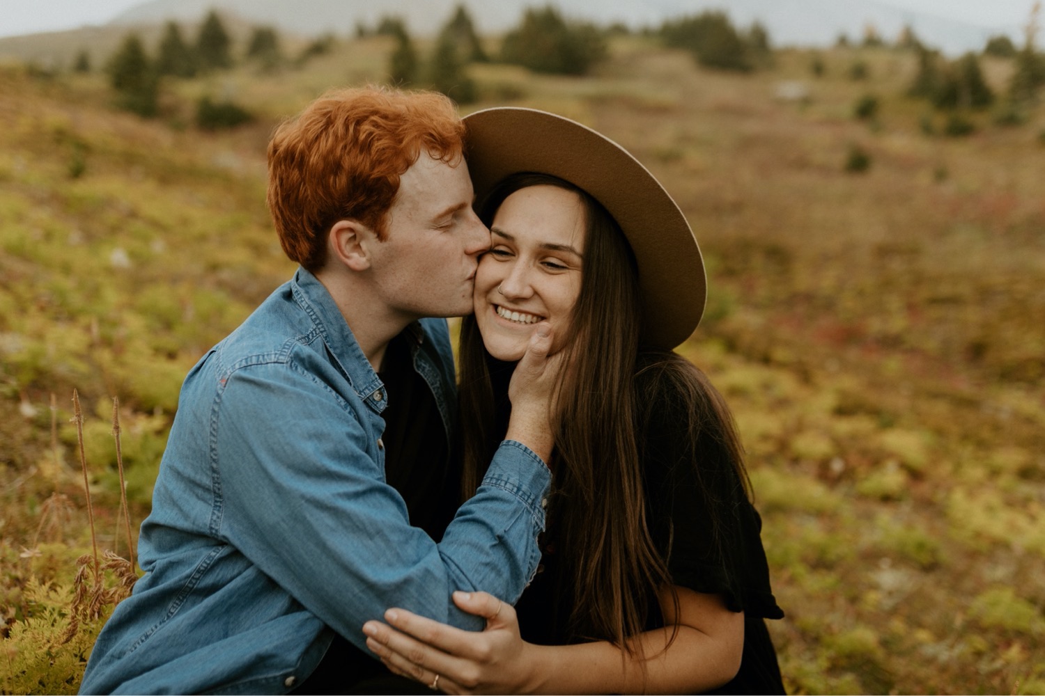 Kananaskis Engagement Photos on a hike during the summer near Banff