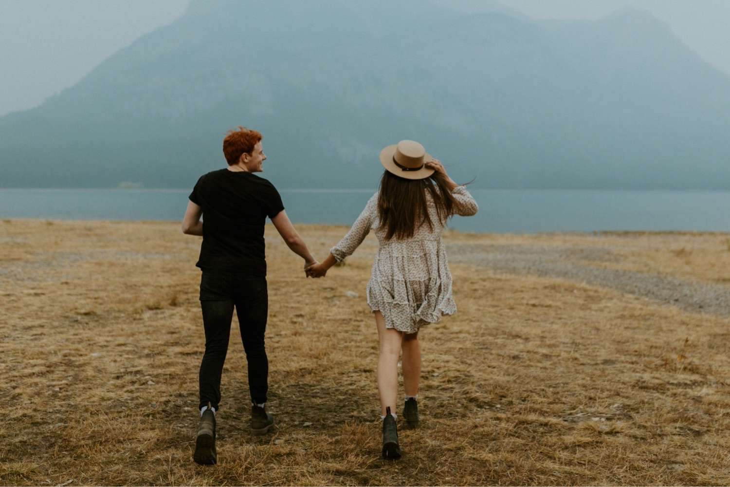 Kananaskis Engagement Photos on a hike during the summer near Banff