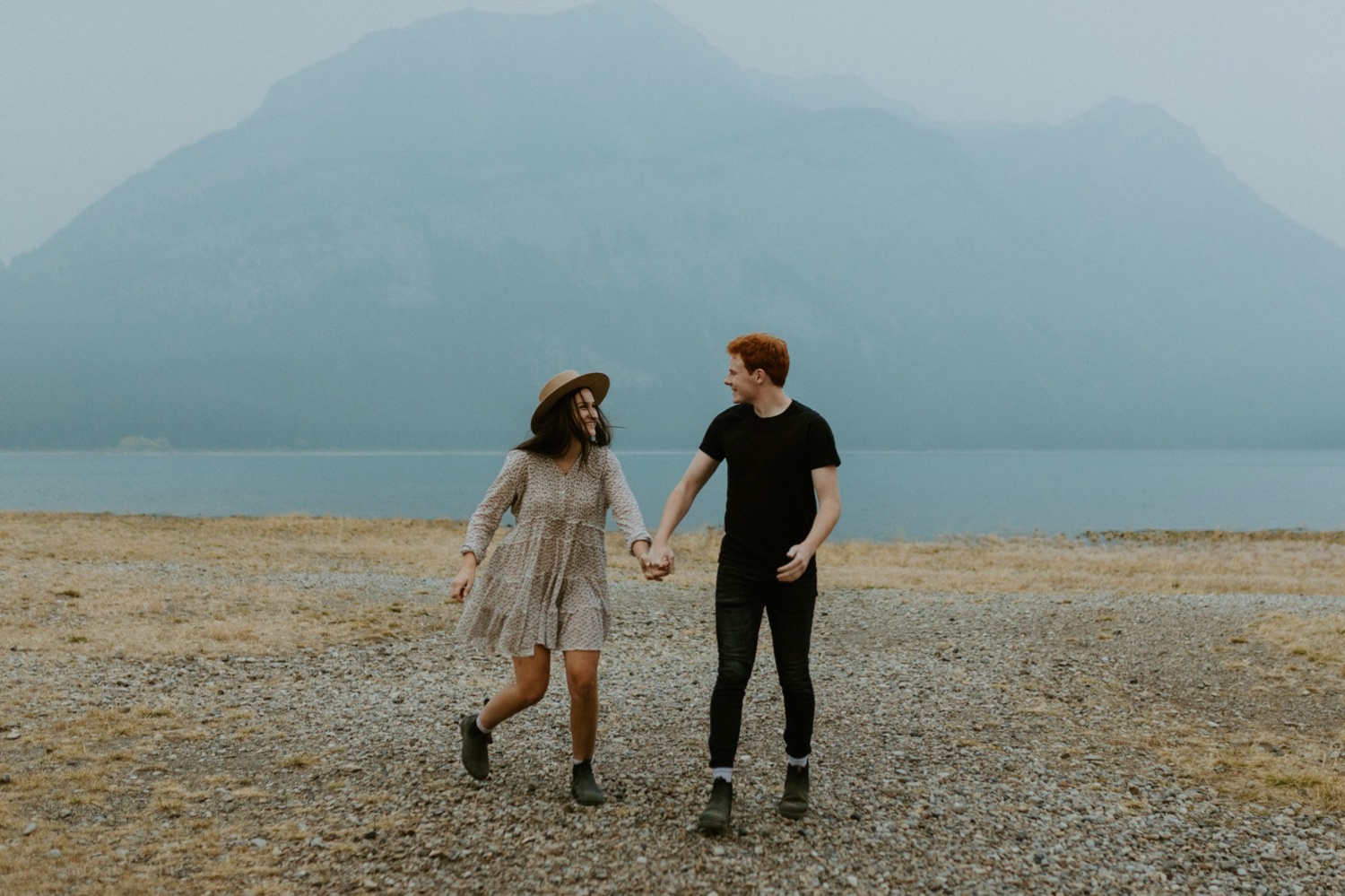 Kananaskis Engagement Photos on a hike during the summer near Banff