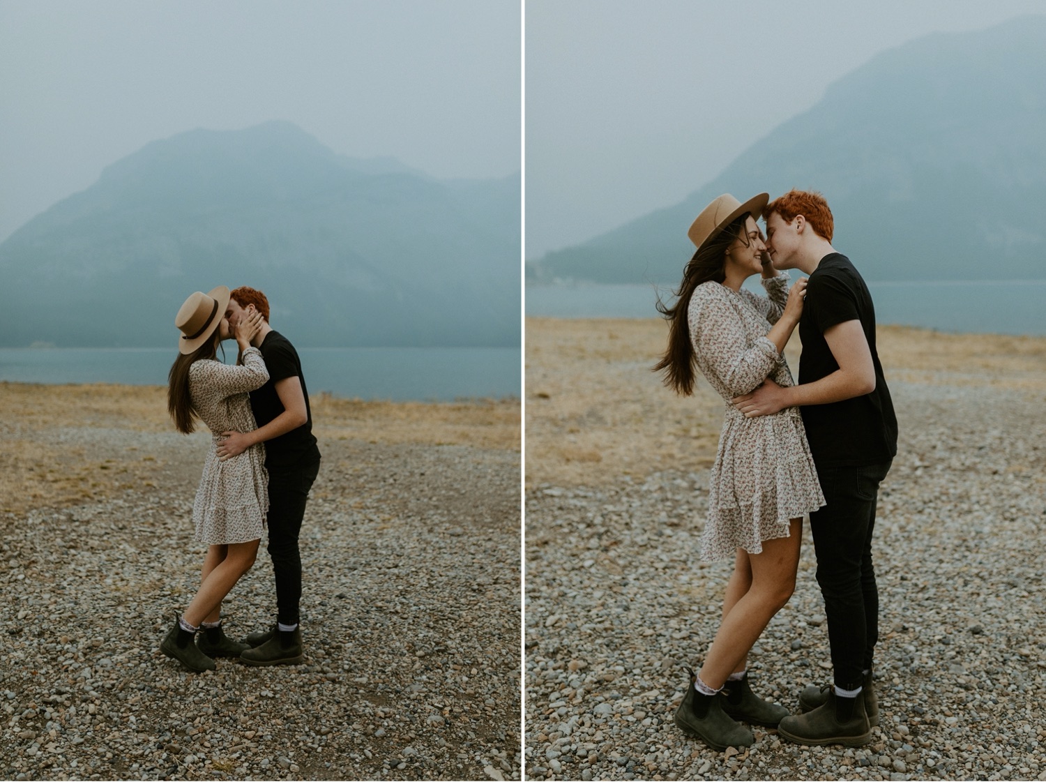 Kananaskis Engagement Photos on a hike during the summer near Banff