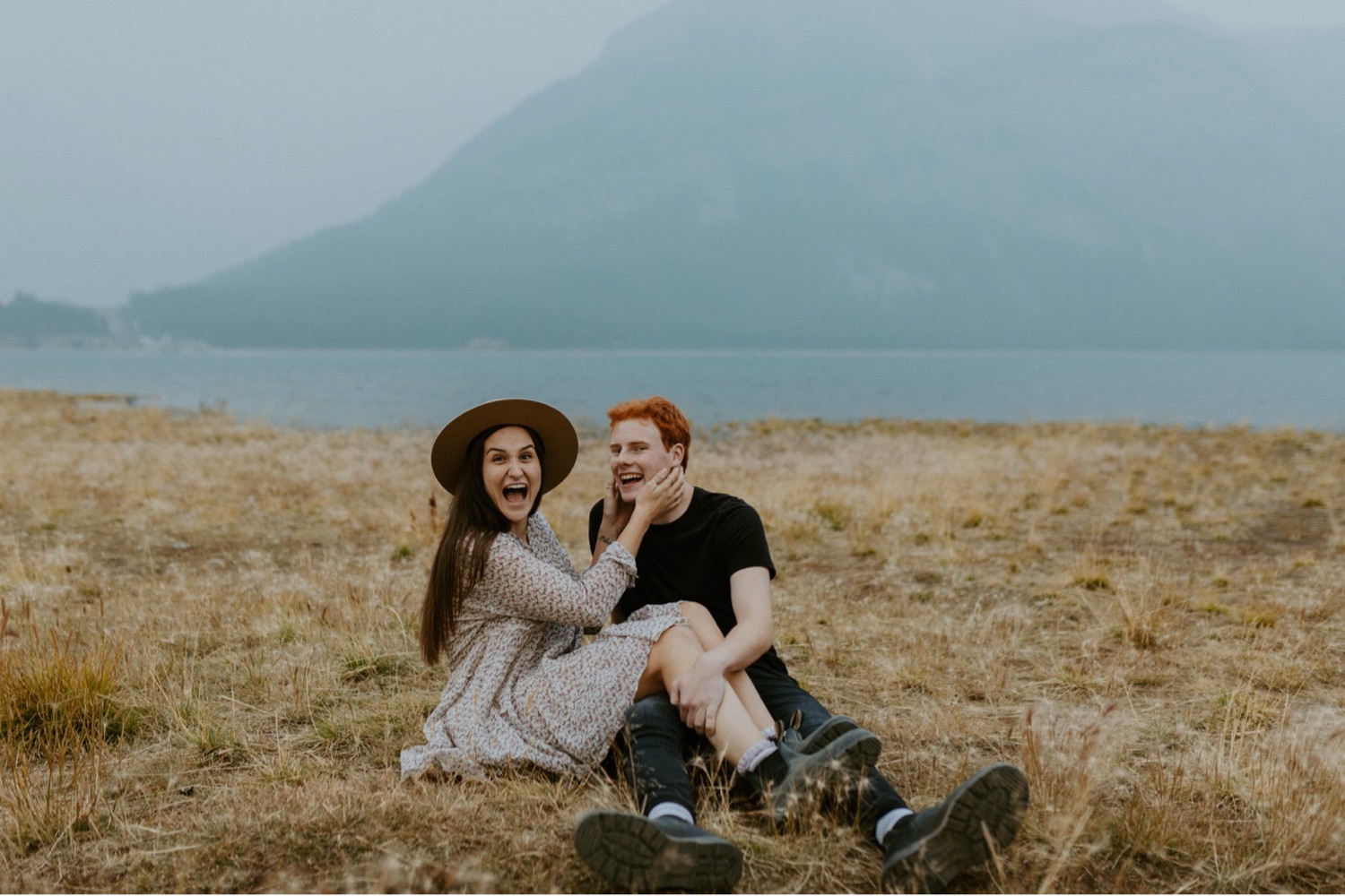 Kananaskis Engagement Photos on a hike during the summer near Banff