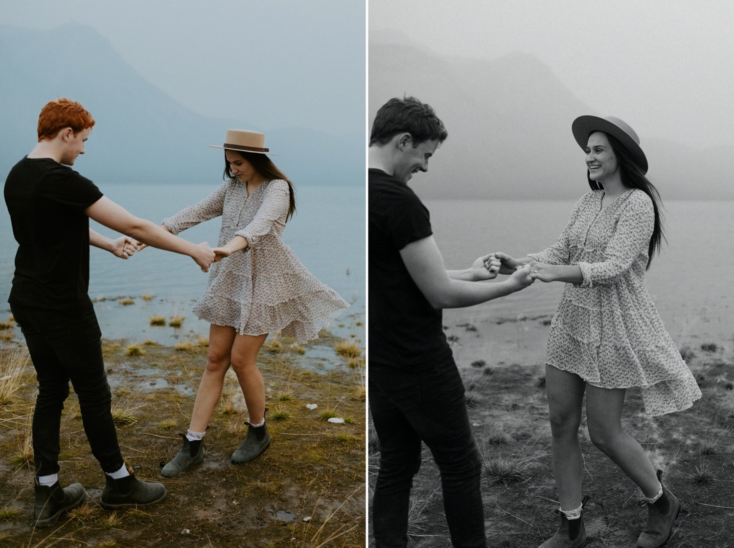 Kananaskis Engagement Photos on a hike during the summer near Banff