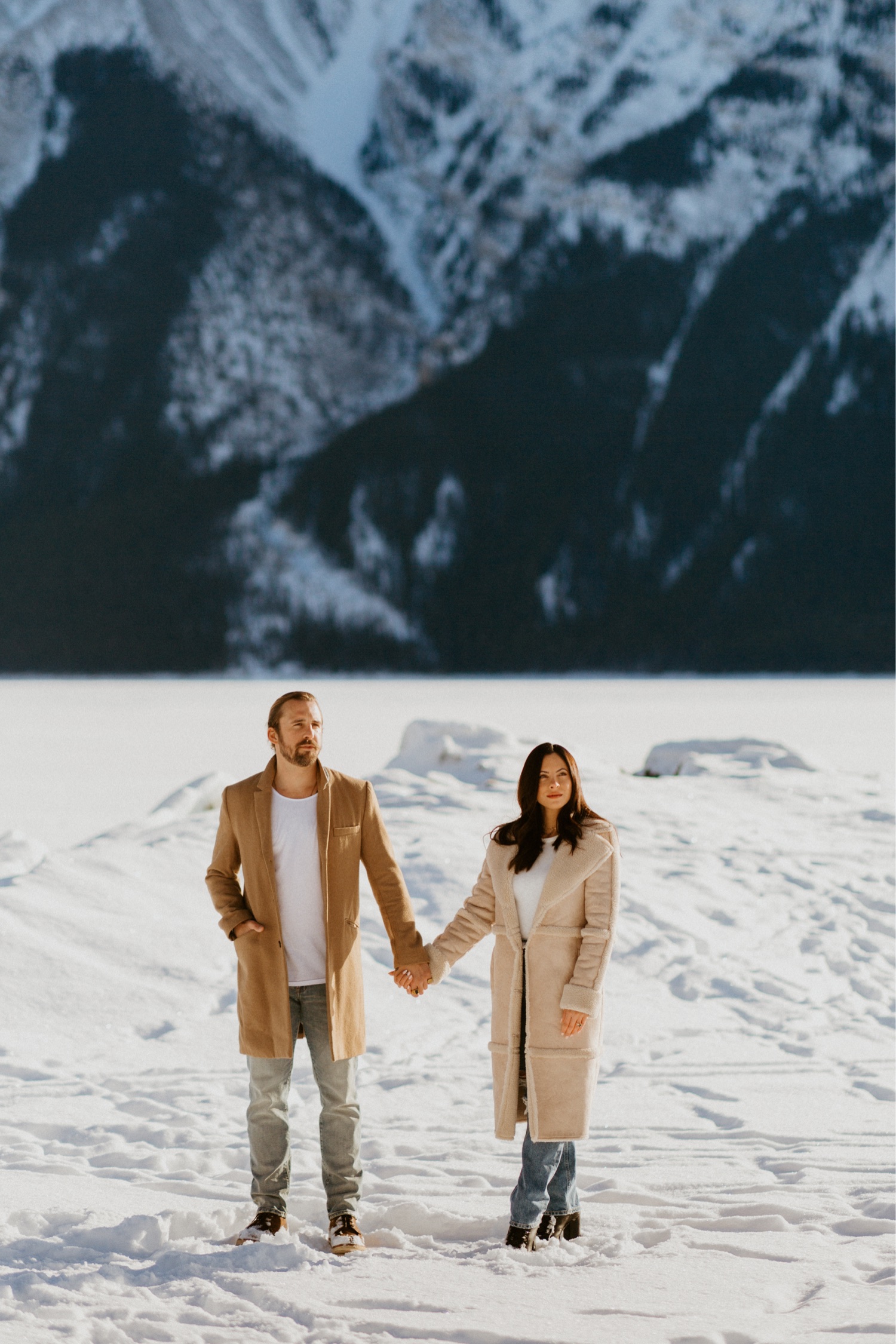 Banff Winter Engagement Photos, Winter Engagement Photos in Banff, Winter Engagement Photos at Lake Minnewanka, Lake Minnewanka Winter Engagement Photos, Banff Winter Engagement Photographer, Banff Winter Engagement Photography