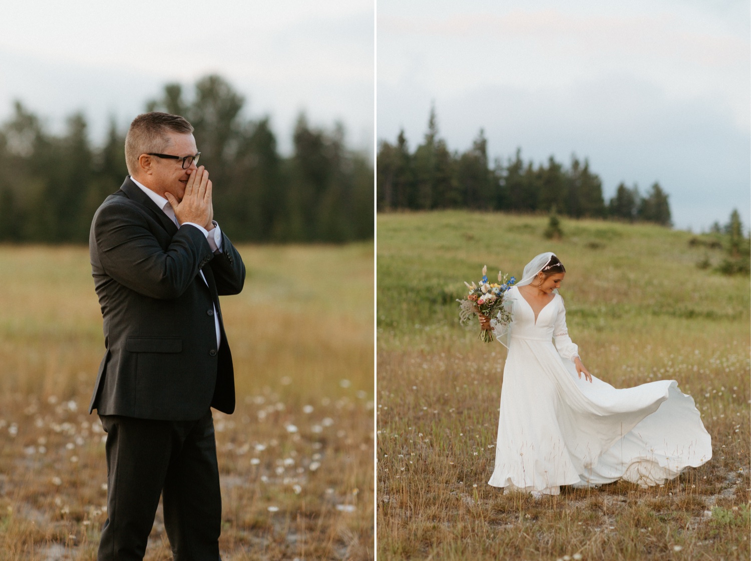 Banff Sunrise Elopement, Banff National Park Sunrise Elopement, Sunrise elopement with friends and family in Banff, sunrise elopement photos in Banff, Outdoor elopement photos in Banff during sunrise, Banff Sunrise Elopement Photography
