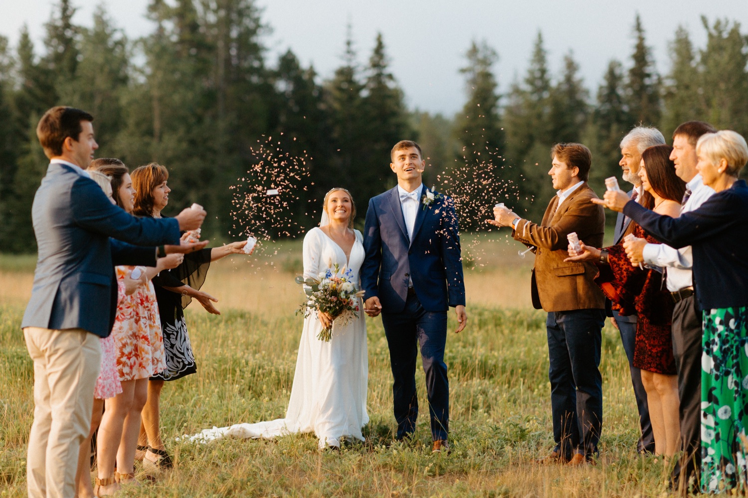 Banff Sunrise Elopement, Banff National Park Sunrise Elopement, Sunrise elopement with friends and family in Banff, sunrise elopement photos in Banff, Outdoor elopement photos in Banff during sunrise, Banff Sunrise Elopement Photography