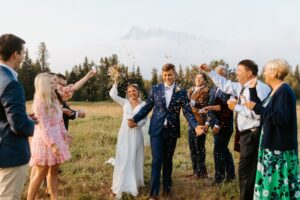 Banff Sunrise Elopement, Banff National Park Sunrise Elopement, Sunrise elopement with friends and family in Banff, sunrise elopement photos in Banff, Outdoor elopement photos in Banff during sunrise, Banff Sunrise Elopement Photography