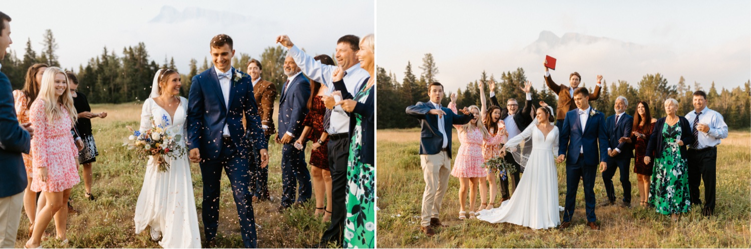 Banff Sunrise Elopement, Banff National Park Sunrise Elopement, Sunrise elopement with friends and family in Banff, sunrise elopement photos in Banff, Outdoor elopement photos in Banff during sunrise, Banff Sunrise Elopement Photography