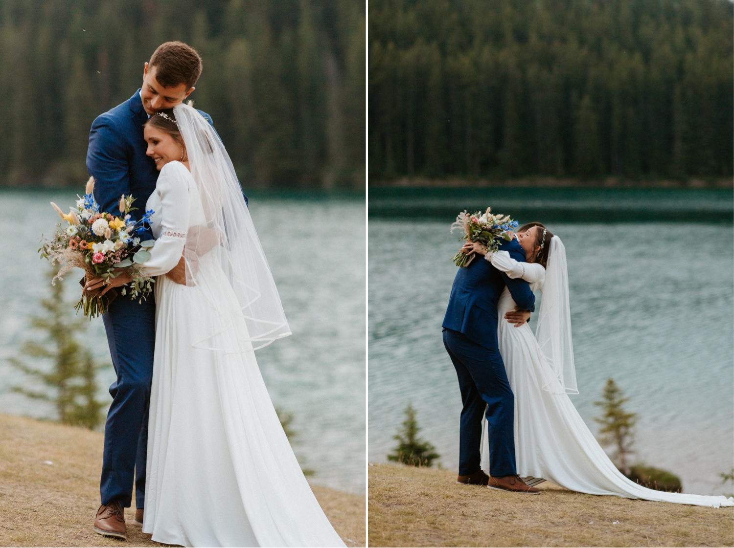 Banff Sunrise Elopement, Banff National Park Sunrise Elopement, Sunrise elopement with friends and family in Banff, sunrise elopement photos in Banff, Outdoor elopement photos in Banff during sunrise, Banff Sunrise Elopement Photography